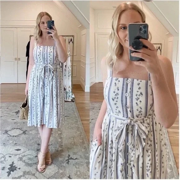 Antonio Melani Dainty Floral Strip Linen Daniela Jumper Dress NWT Size 10 - Picture 9 of 9